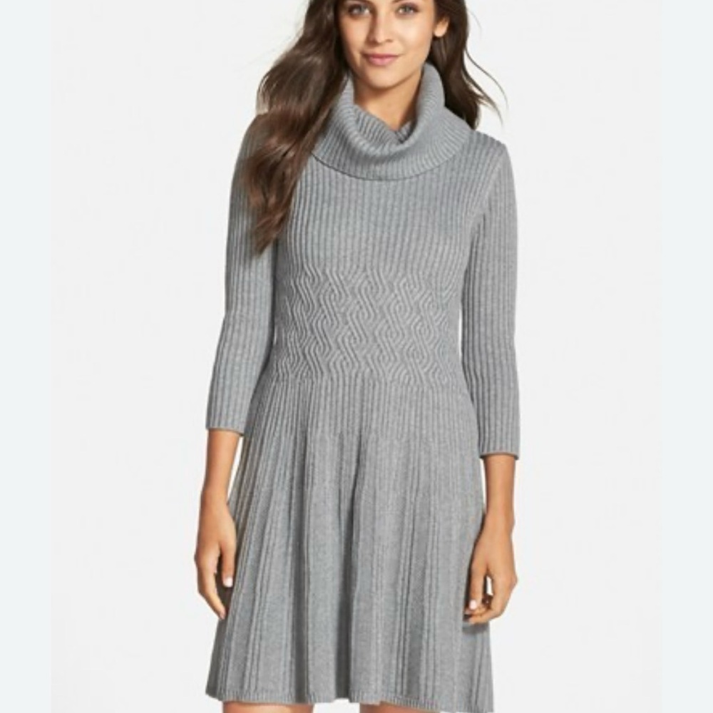 Eliza J Fit & Flare Gray Sweater Dress Small